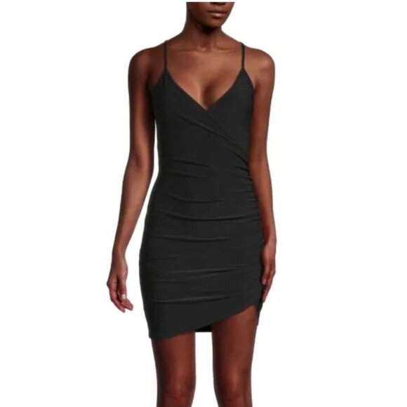 Bebe Black Asymmetric Ruched Mini Dress - Picture 1 of 3